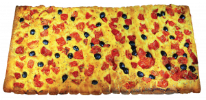 Frozen Par-Baked Focaccia Sheet from Altamura with fresh tomatoes, olives and extra virgin olive oil 5% 54X29cm 1,6Kg 